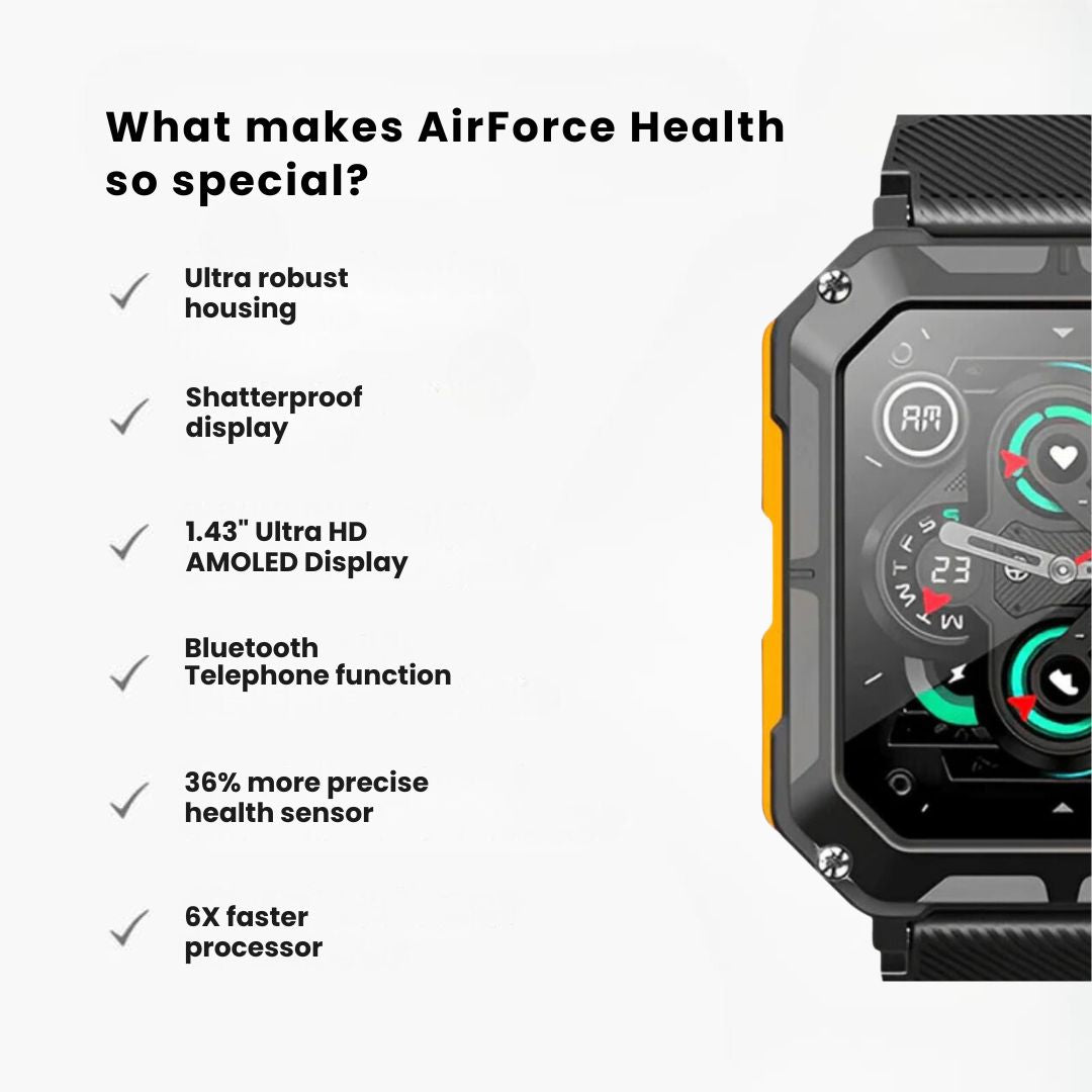 AirForce Health K-52 - the indestructible military smartwatch with real-time heart rate monitor, blood pressure/oxygen tracker