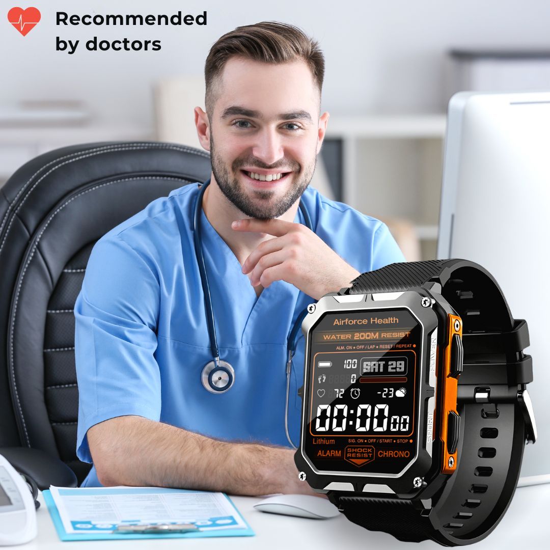 AirForce Health K-52 - the indestructible military smartwatch with real-time heart rate monitor, blood pressure/oxygen tracker