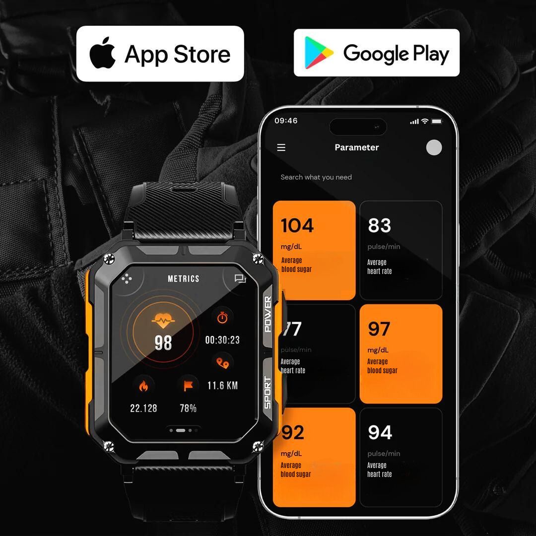 AirForce Health K-52 - the indestructible military smartwatch with real-time heart rate monitor, blood pressure/oxygen tracker