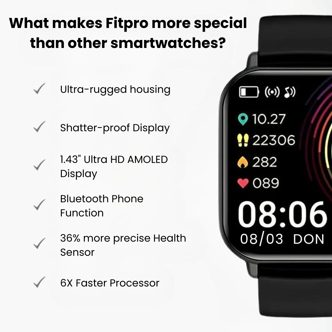 Fitpro Ultra Smartwatch for iOS/Android phones with real-time heart rate monitor, blood pressure/oxygen tracker