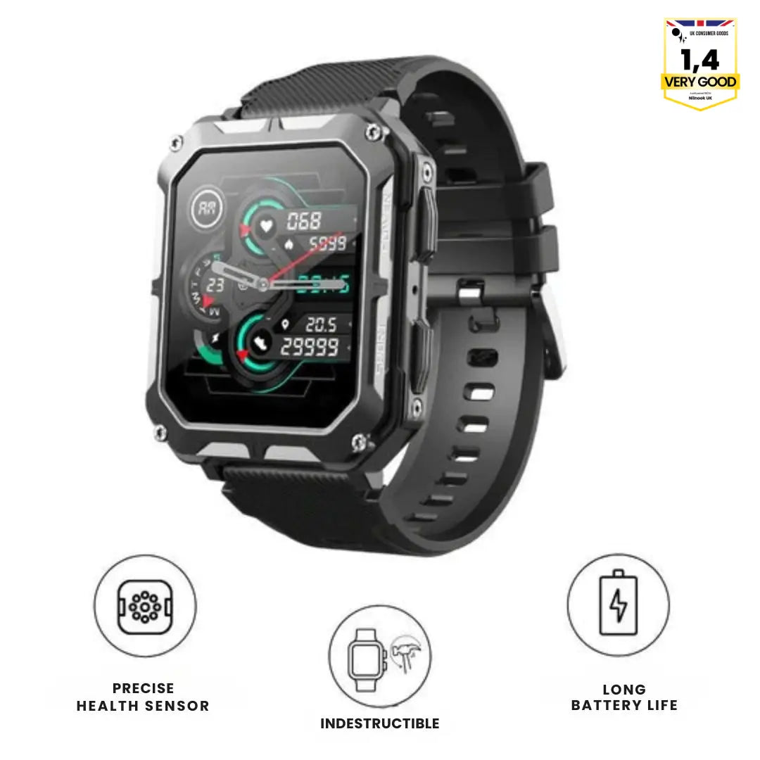 AirForce Health K-52 - the indestructible military smartwatch with real-time heart rate monitor, blood pressure/oxygen tracker