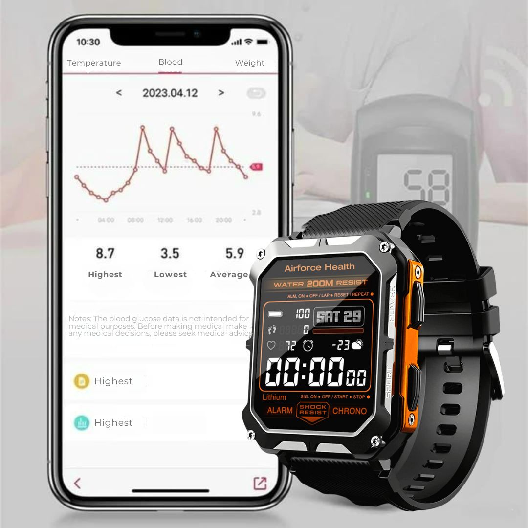 AirForce Health K-52 - the indestructible military smartwatch with real-time heart rate monitor, blood pressure/oxygen tracker